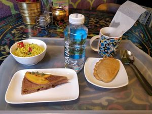 Rice, peach cake, apple pie pocket at Samadeva in St Petersburg