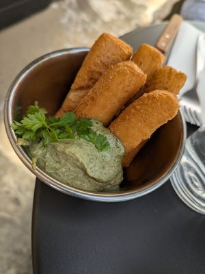 Chickpea fries with yummy sauce  at Maslow in Paris