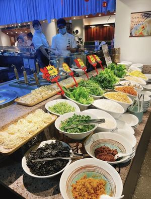 Hotpot veggies, tofu, noodles   at Green Eats in Hangzhou