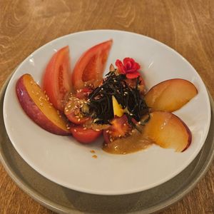 Plum - heirloom tomatoes - seaweed & sesame seeds & oil (private dining) at Yu Dei 余地 in Kowloon