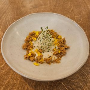 Crab Raw Custard, lime cream and Microgreens (private dining) at Yu Dei 余地 in Kowloon