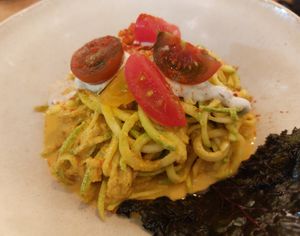 Zucchini Noodle with Turmeric Walnut Fennel Seed Sauce 薑黃合桃茴香籽醬翠玉瓜麵😋 at Yu Dei 余地 in Kowloon