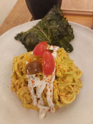 Zucchini Noodle with Turmeric Walnut Fennel Seed Sauce 薑黃合桃茴香籽醬翠玉瓜麵😋 at Yu Dei 余地 in Kowloon