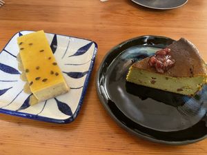 Passion fruit cheesecake and Yu deli cheezecake  at Yu Dei 余地 in Kowloon