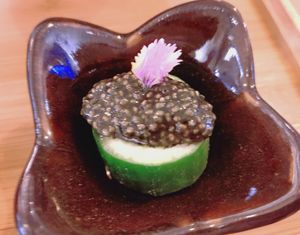 Chiaviar, cream & baby cucumber at Yu Dei 余地 in Kowloon