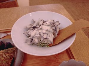 Raw zucchini black gnocchi with cheezy Truffle cream sauce at Yu Dei 余地 in Kowloon