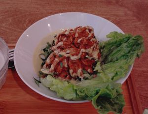 Raw zucchini tagliatelle with walnut bolognese Ragu at Yu Dei 余地 in Kowloon
