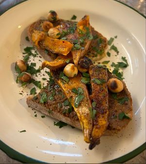 sweet potato, toasted hazelnuts, romesco sauce  at KUIA kafea in Hernani