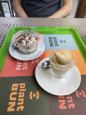Coffee crème (near) and tiramisu (far)  at Plant Bun in Turin