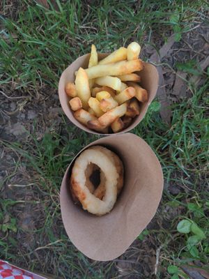 Fries and onion ring at Plant Bun in Turin