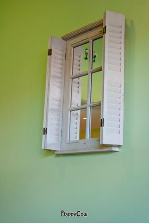I like this window-like decor.  Nice! at LA Vegan Crepe in Los Angeles