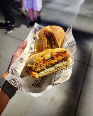 Chick'n Parm Pesto Panini at Greens And Grains in Philadelphia