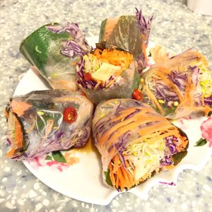 Rice paper rolls at Veggie Mama in Kowloon