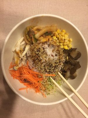 Almost forget to take picture so already took one bite hehe at Veggie Mama in Kowloon