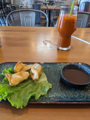 Cream cheese wantons. It came with 5 and I already ate 2 of them. at Saigon Vegan Bistro at Loving Hut - Virtual & Pop Up in San Diego