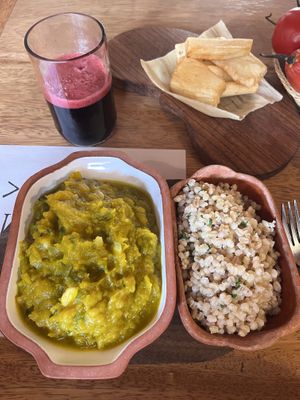 yuca fríes, pumpkin stew    at Chuncho in Ollantaytambo