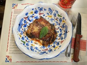 Americano cocktail & the parmigiana with vegan cheese substitution  at Pizzium - Via Arco in Milan