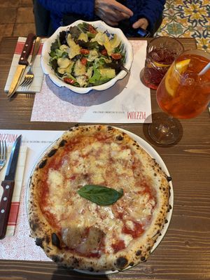 Spritz, salad and veg pizza   at Pizzium - Via Arco in Milan