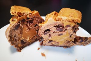 A big blob of Biscoff inside the Biscoff Cookie at Baked & Loaded in Fremantle