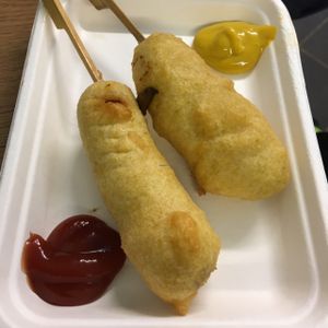 vegan corn dog at Animals in Need Sanctuary Vegan Cafe in Wellingborough