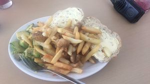 Fries, avo & mushrooms at Animals in Need Sanctuary Vegan Cafe in Wellingborough