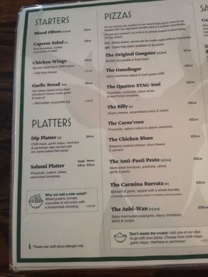 Menu at Stag Inn in Dolgellau