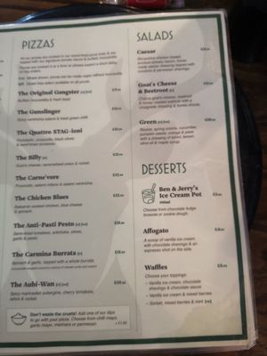 Menu at Stag Inn in Dolgellau