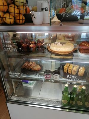 Desk with some vegan options at HURMA in Tbilisi