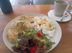 Turkish eggs with homemade tortilla at HURMA in Tbilisi