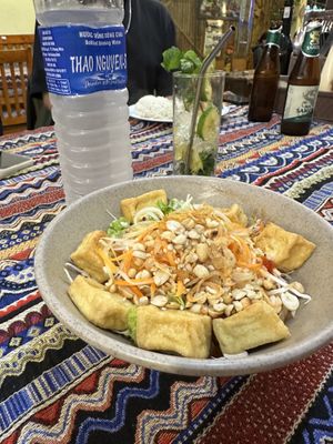 Noodles and peanut sauce and fried tofu   at Lantern Vietnamese Restaurant - Nhà hàng Đèn Lồng Việt in Phong Nha
