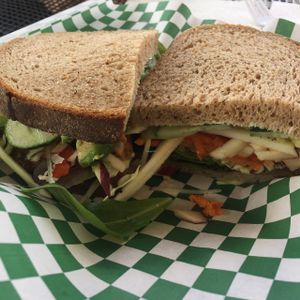 The Vegetarian with no tomatoes or cheese and Veganaise at Bread Gallery in San Clemente