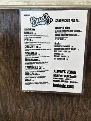 Menu at the order window  at Buds in Salt Lake City