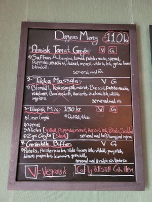 Dinner menu of the day: All dishes were vegan.  at Fröjas Sal in Uppsala