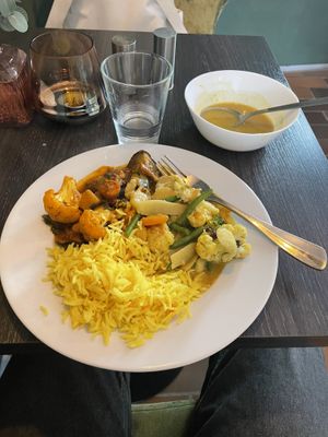 Persian Stew and something else that I cant remember the name of. Lentil soup up top.  at Fröjas Sal in Uppsala