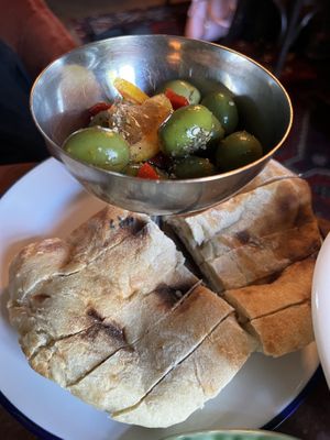 Olives and house bread  at Ravintola Elm  in Helsinki
