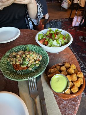 Salads and corn cubes   at Ravintola Elm  in Helsinki