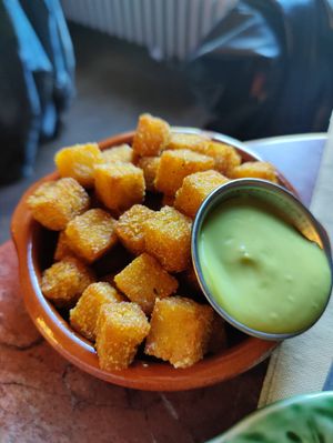 Crunchy cubes with dip at Ravintola Elm  in Helsinki