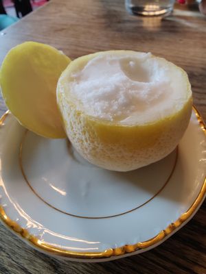 Home made lemon sorbet always spot on! at Ravintola Elm  in Helsinki