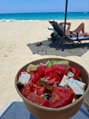 Greek salad at Loco Vegan Beach Bar in Crete