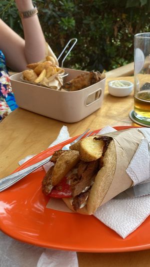 No fish and chips .. gyros   at Loco Vegan Beach Bar in Crete