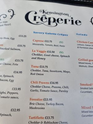 Vegetarian labelled, but not vegan at Kensington Creperie in South West London
