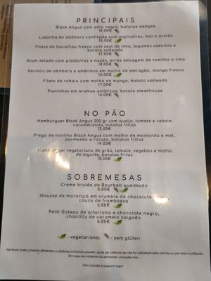 Menu at Cais do Gilão in Tavira