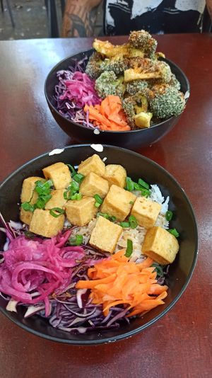 Fried Tofu with rice and veggies, and Fried Broccoli with rice and veggies at Koya Rijeka in Rijeka