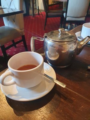 Tea with soya milk at Last Drop Village Hotel & Spa in Bolton