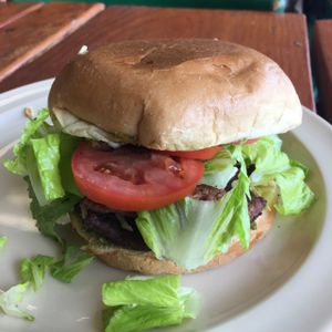 Faux Meat Burger - lots of pesto - delicious  at Plant Based Pizza in San Jose