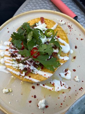 Vegetarian, black bean tacos with cheese (from exterior bar menu) at Blique by Nobis in Stockholm
