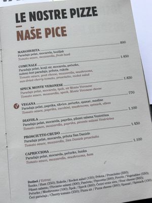 Menu  at Comunale in Belgrade