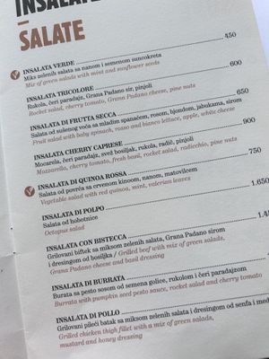 Menu  at Comunale in Belgrade