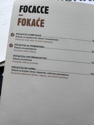 Menu  at Comunale in Belgrade