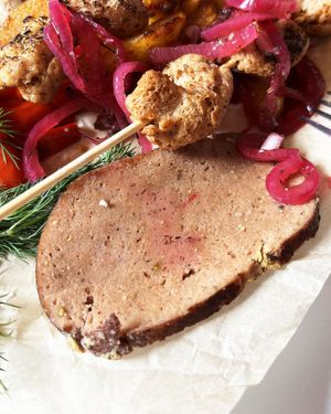 The part of Haykakan lunch: slice of homemade vegan "ham" at Aygi in Yerevan